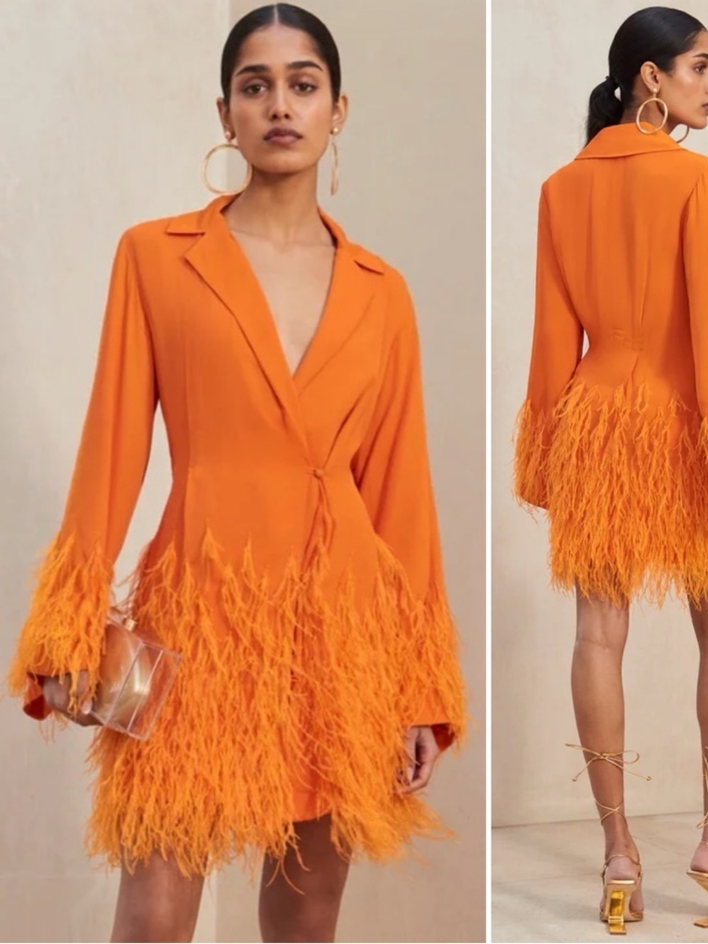 CULT GAIA Harper Ostrich Feather Wrap Mini Fiery Cocktail Dress \\ 8